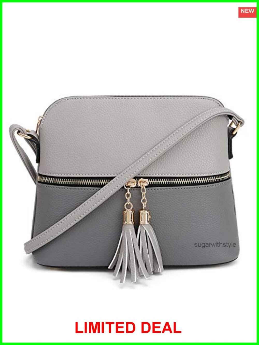 Vegan PU Leather Dome Crossbody Bag Tassel Adjustable Strap
